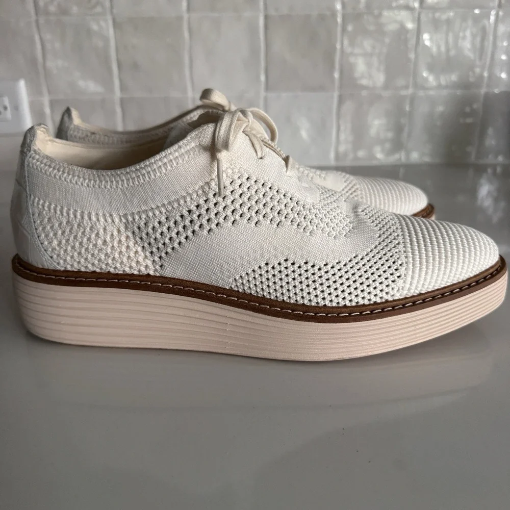 Cole Haan ØriginalGrand‎ Stitchlite Platform Wingtip Oxford Womens 9 Off White